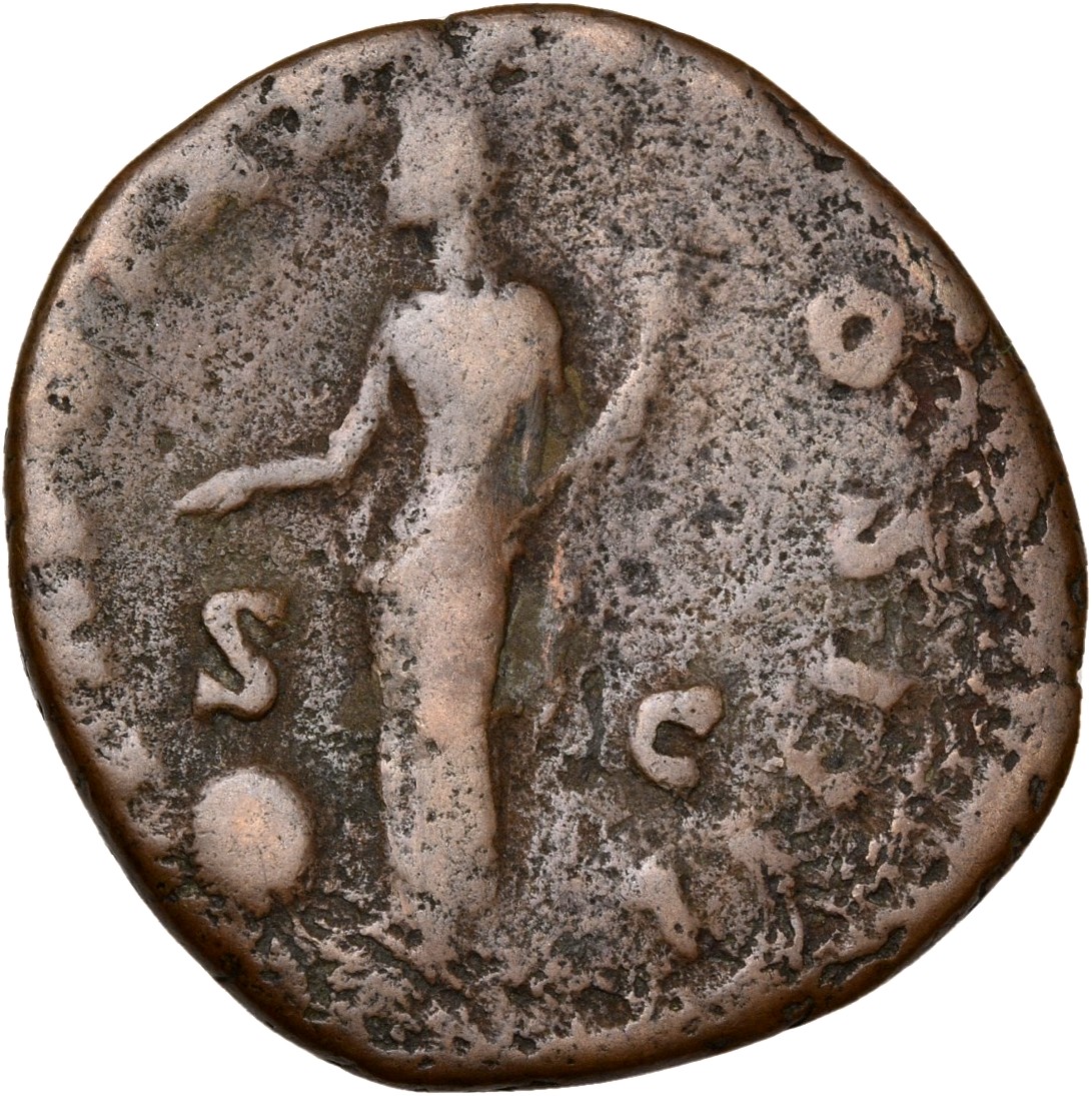RIC III Antoninus Pius 972 Antoninus Pius reverse, Providentia, draped, standing, pointing with right hand at large globe ...