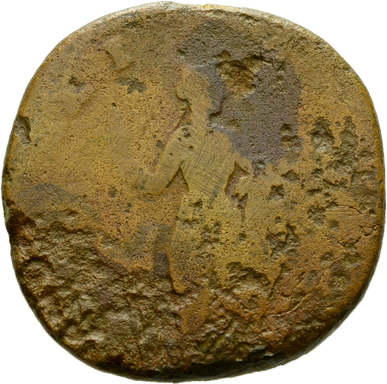 RIC III Antoninus Pius 980 Antoninus Pius reverse, Annona, draped, standing right, holding rudder, vertical, on ground in ...