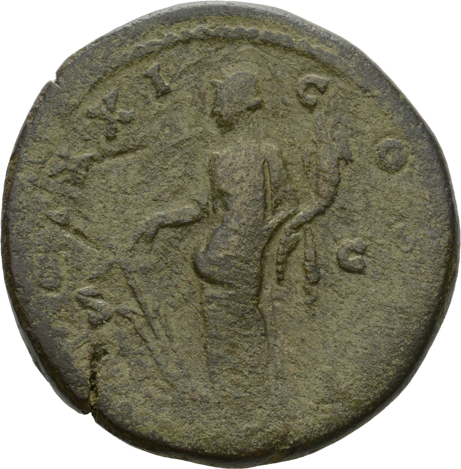 RIC III Antoninus Pius 982A Antoninus Pius reverse, Fortuna, draped, standing left, holding rudder on globe with right han...