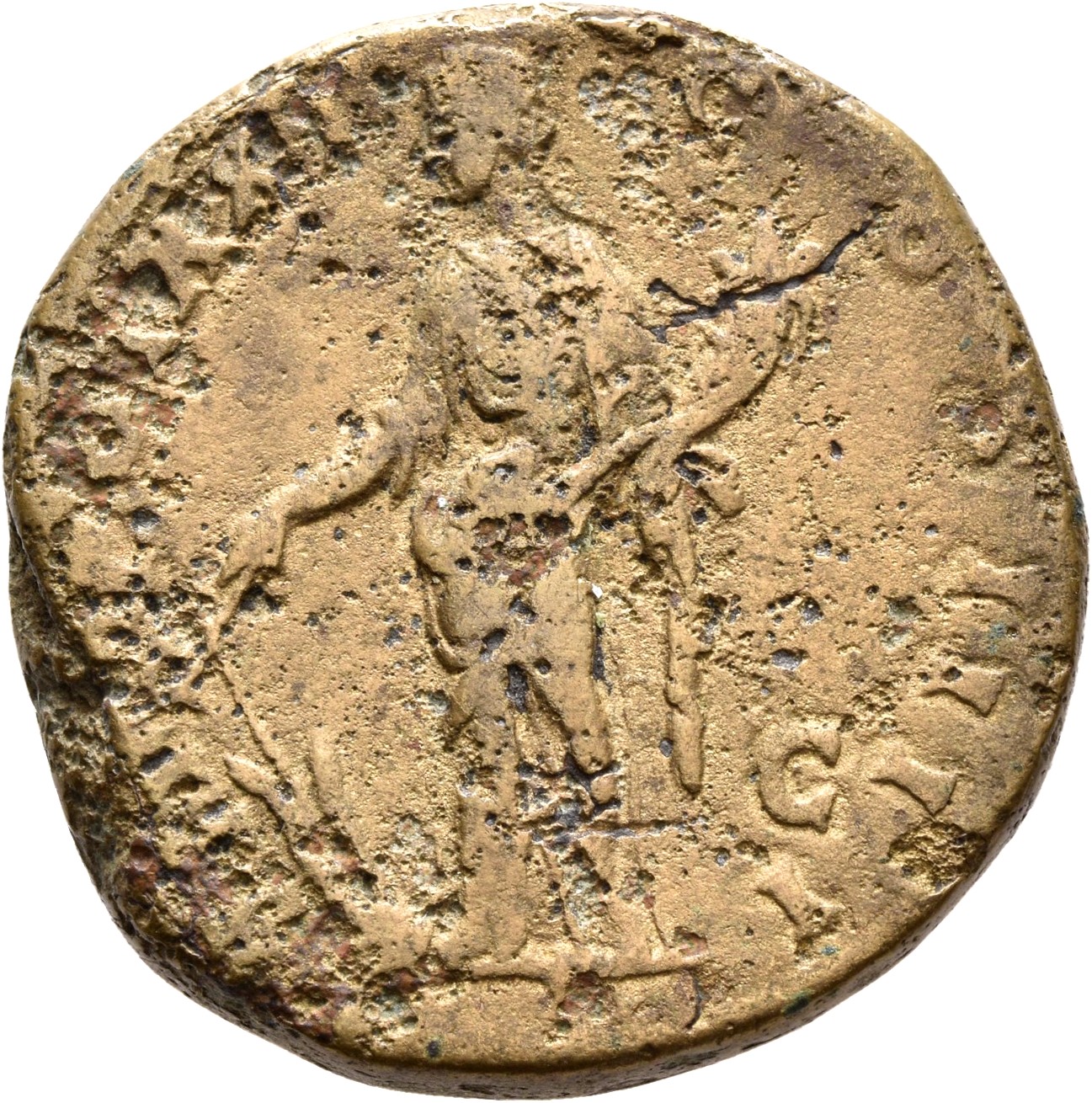 RIC III Antoninus Pius 982A Antoninus Pius reverse, Fortuna, draped, standing left, holding rudder on globe with right han...