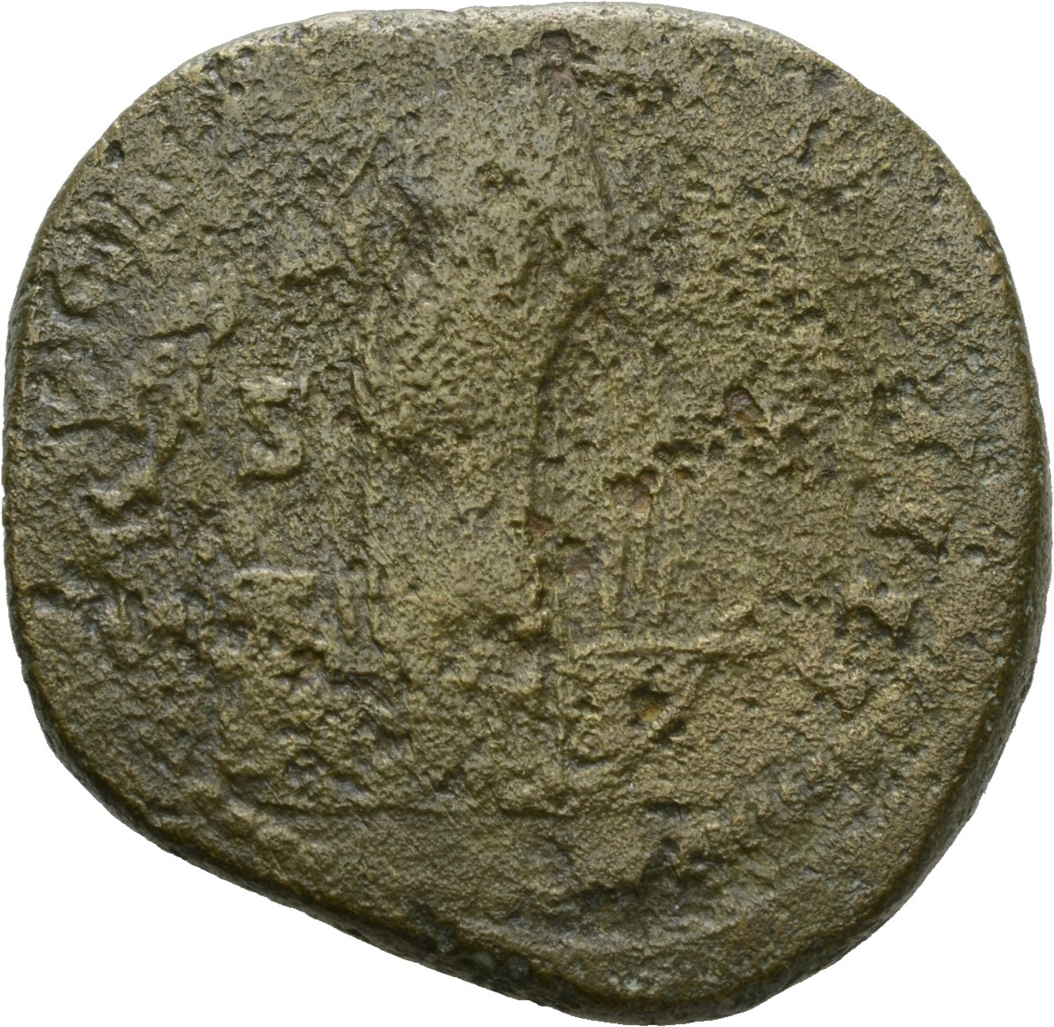 RIC III Antoninus Pius 993 Antoninus Pius reverse, Annona, draped, standing, left, holding corn-ears in right hand over mo...