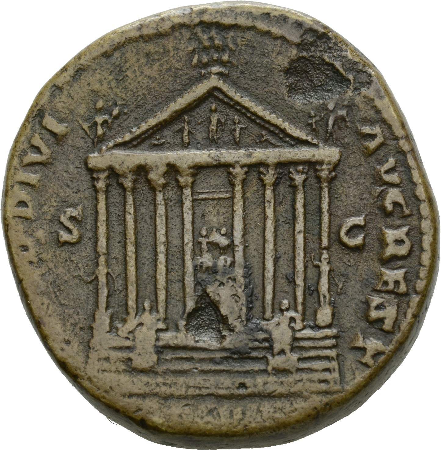 RIC III Antoninus Pius 998 Antoninus Pius reverse, Octastyle temple, in which are seated figures of Divus Augustus and Livia