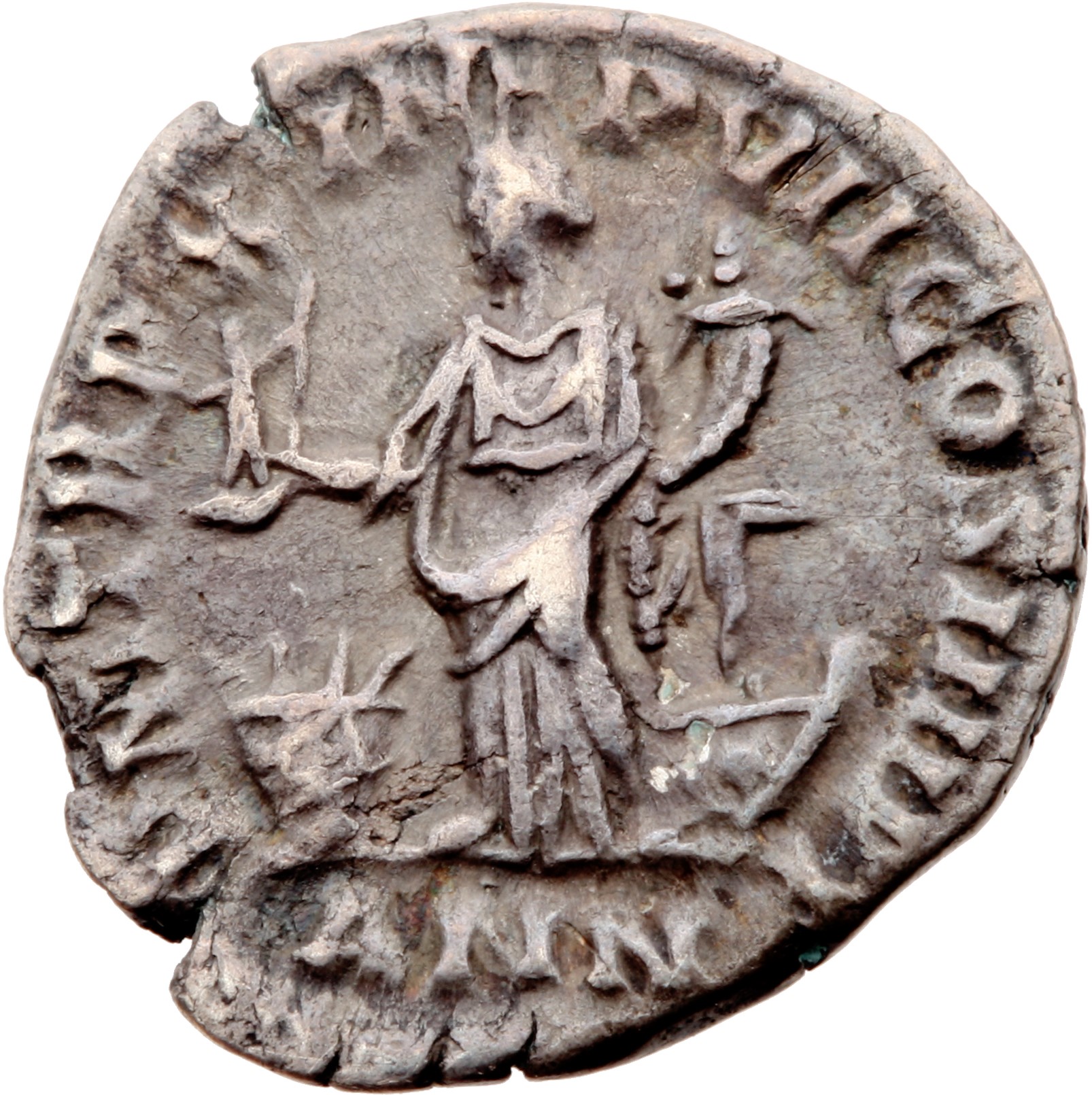 RIC III Commodus 106c Commodus reverse, Annona, draped, standing left, holding statuette in right hand and cornucopiae in ...