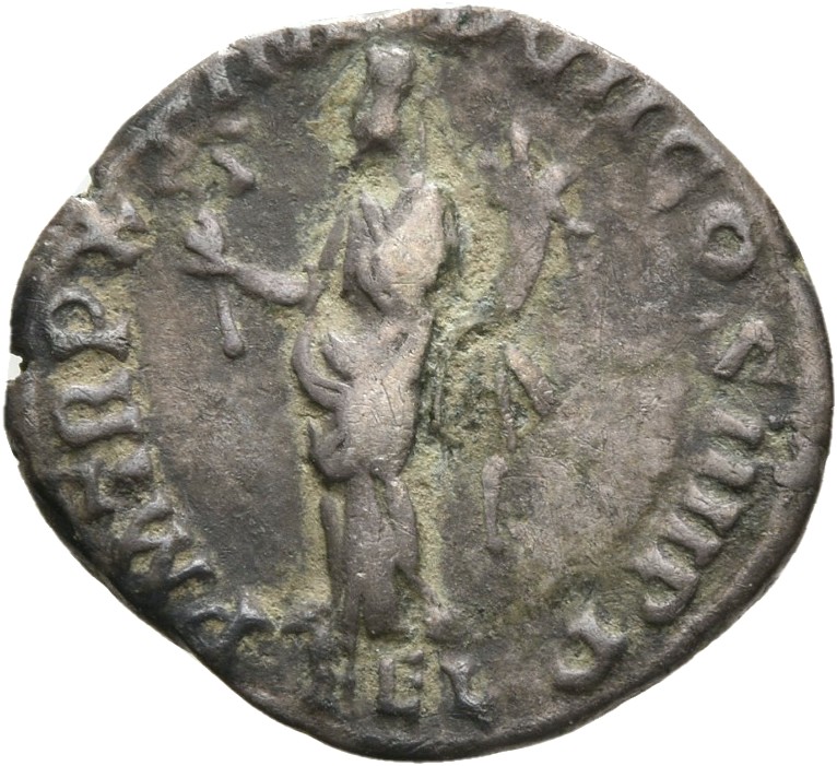 RIC III Commodus 108 Commodus reverse, Felicitas, draped, standing left, holding caduceus in right hand and cornucopiae in...