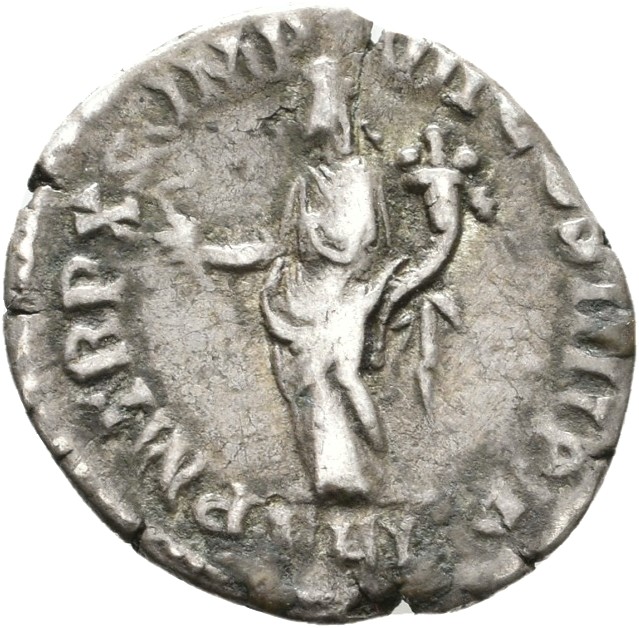 RIC III Commodus 108 Commodus reverse — Felicitas, draped, standing left, holding caduceus in right hand and cornucopiae i...