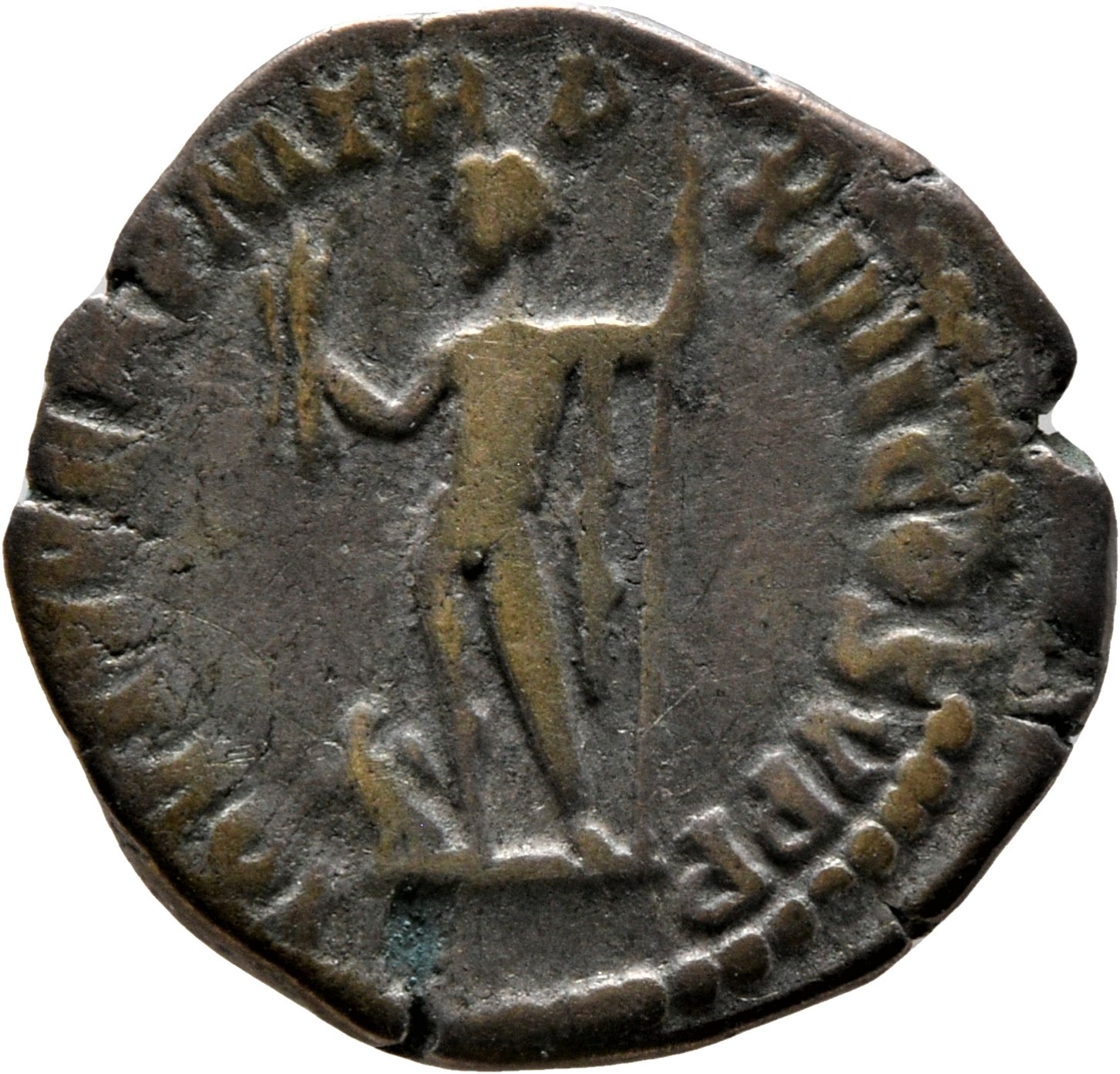 RIC III Commodus 173 Commodus reverse, Jupiter, standing left, holding spear in right hand and thunderbolt in left hand; s...