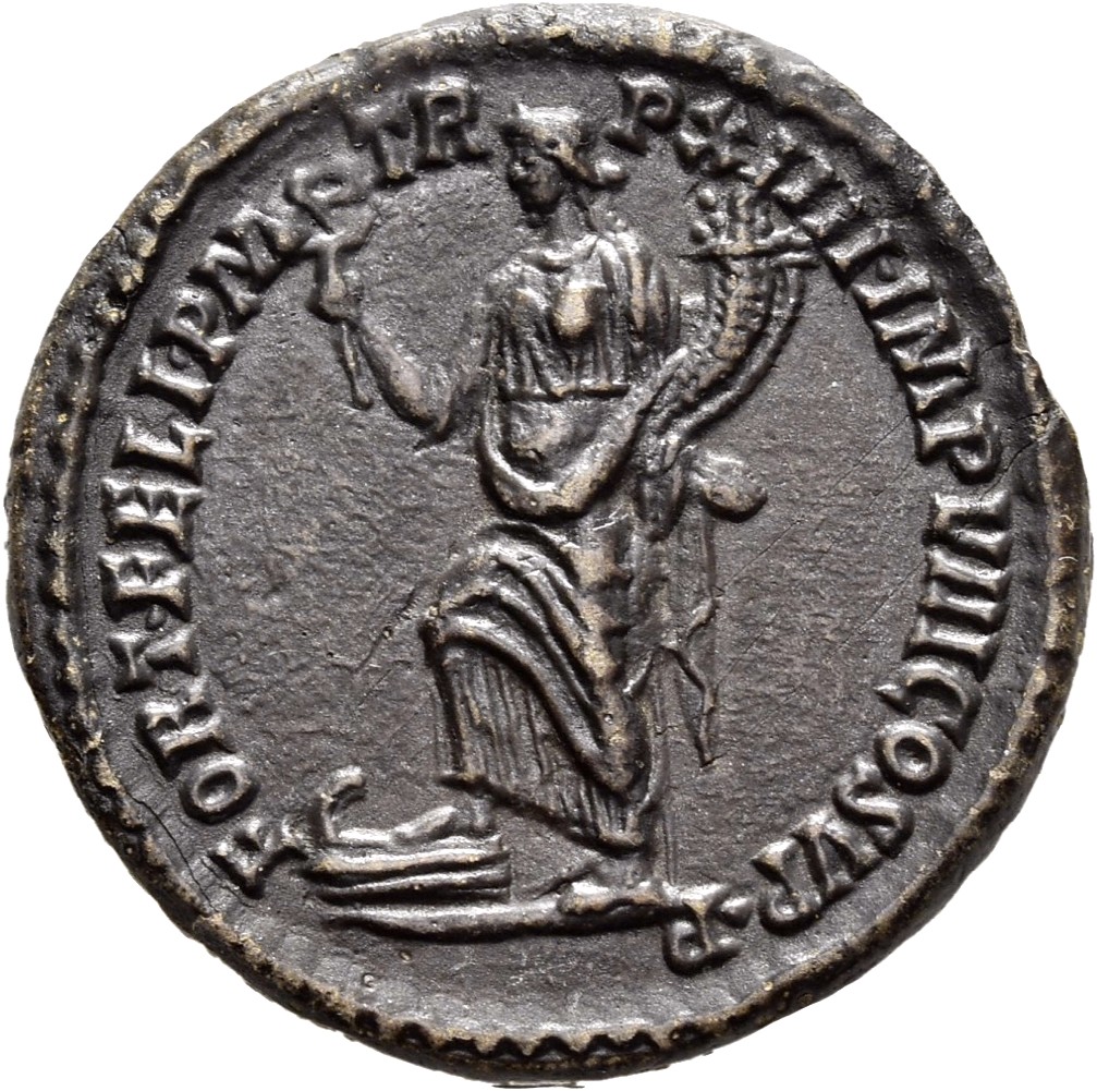 RIC III Commodus 184 Commodus reverse, Fortuna, draped, standing left, foot on prow, holding caduceus in right hand and do...