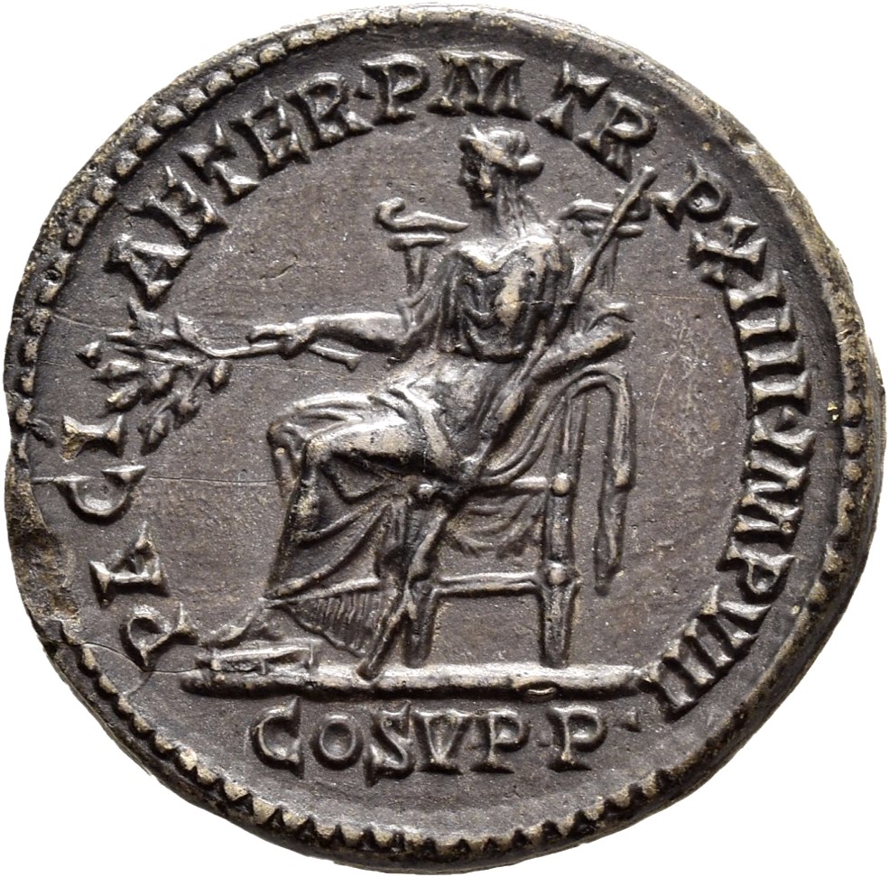 RIC III Commodus 185 Commodus reverse, Pax, draped, seated left, holding branch in right hand and transverse sceptre in le...
