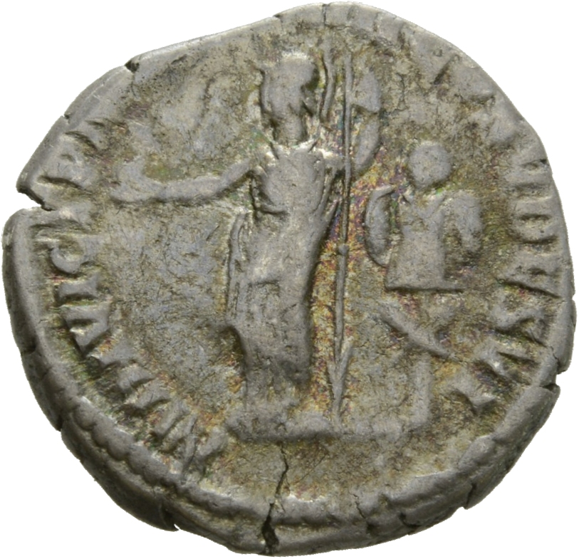 RIC III Commodus 189 Commodus reverse, Minerva, helmeted, draped, standing left, holding Victory in extended right hand an...