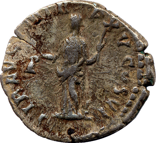 RIC III Commodus 208 (denarius) Commodus reverse, Libertas, draped, standing front, head left, holding pileus in right han...