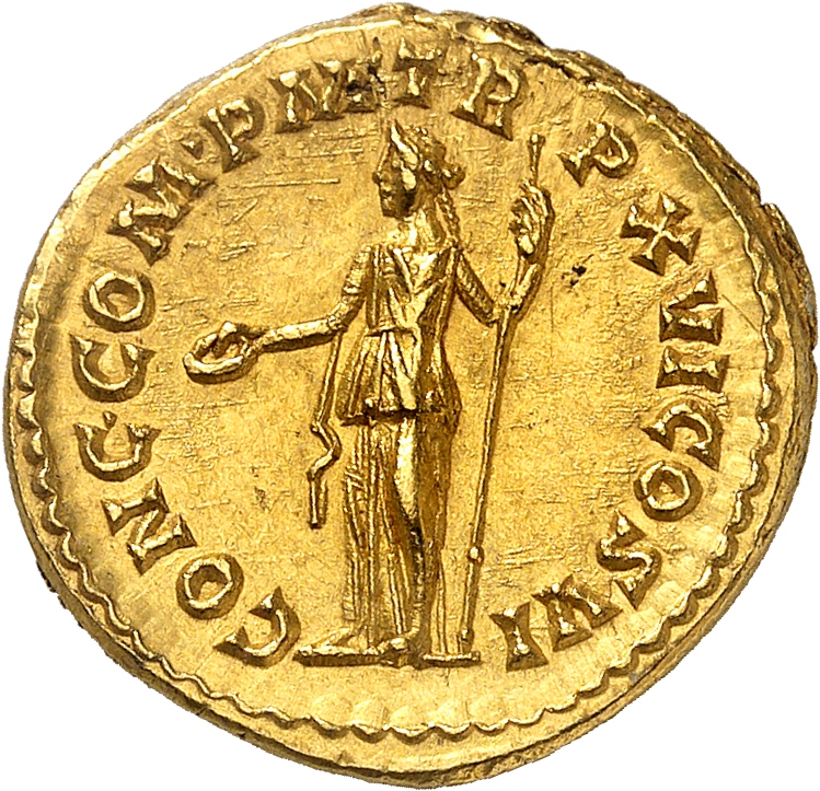 RIC III Commodus 219A Commodus reverse, Concordia, draped, standing left, holding patera in extended right hand and sceptr...