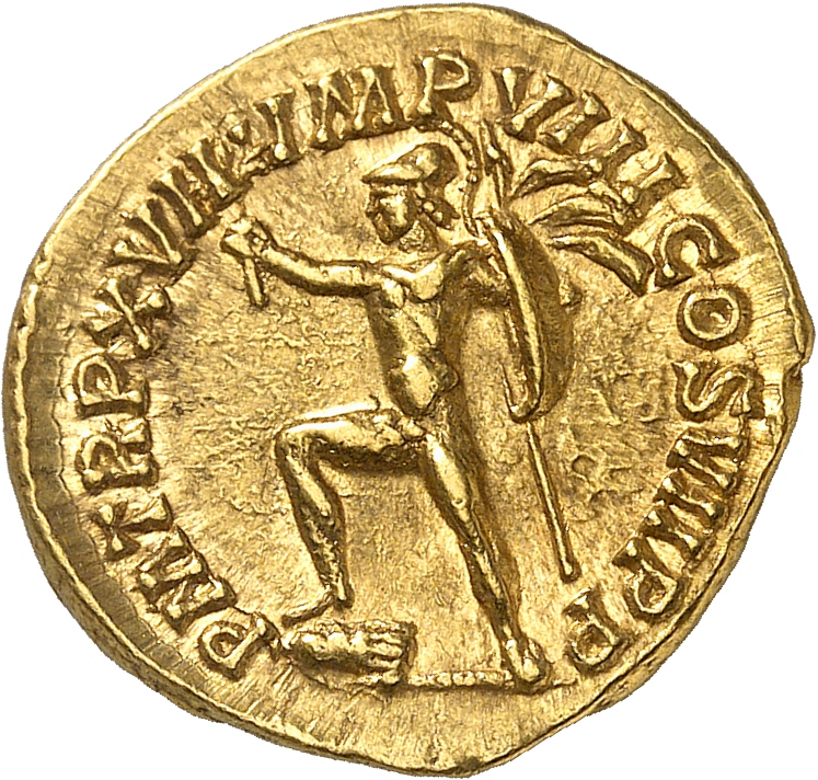 RIC III Commodus 231 Commodus reverse, Mars, helmeted, standing left, resting right foot on cuirass, holding branch in rig...