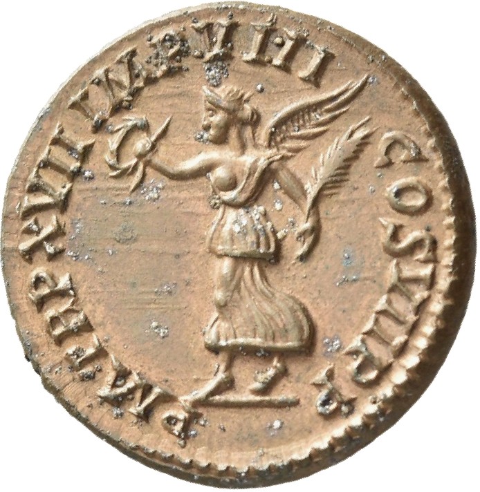 RIC III Commodus 237 Commodus reverse, Victory, winged, draped, advancing left, holding wreath in extended right hand and ...