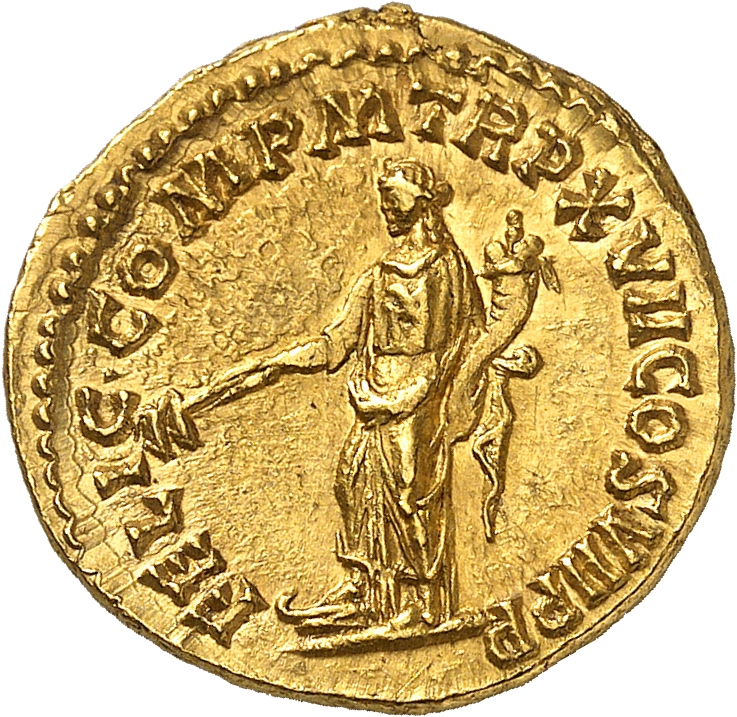 RIC III Commodus 238 Commodus reverse, Felicitas, draped, standing left, resting foot on prow, holding caduceus in right h...