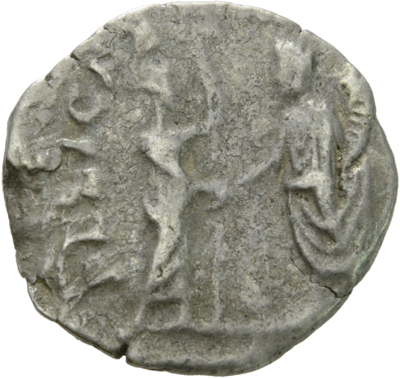 RIC III Commodus 249 Commodus reverse, Commodus, togate, standing left, holding cornucopiae in left hand and clasping righ...