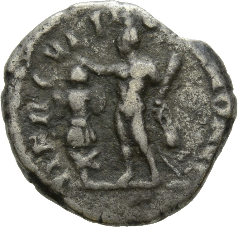 RIC III Commodus 254A Commodus reverse, Hercules, wearing lion-skin, holding club in left hand and crowning with right han...