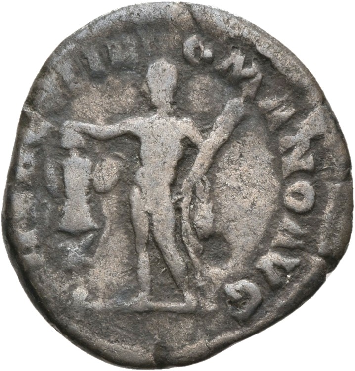 RIC III Commodus 254A Commodus reverse, Hercules, wearing lion-skin, holding club in left hand and crowning with right han...