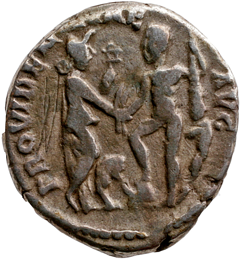 RIC III Commodus 259A Commodus reverse, Hercules, wearing lion-skin, standing right, foot on prow, resting club on tree-tr...