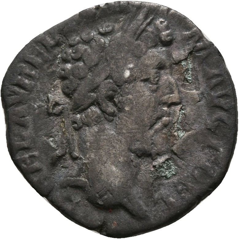 RIC III Commodus 261 (denarius) Commodus obverse, Head of Commodus, laureate, right