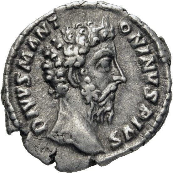 RIC III Commodus 269 Commodus obverse, Head of Divus Marcus Aurelius, bare, right