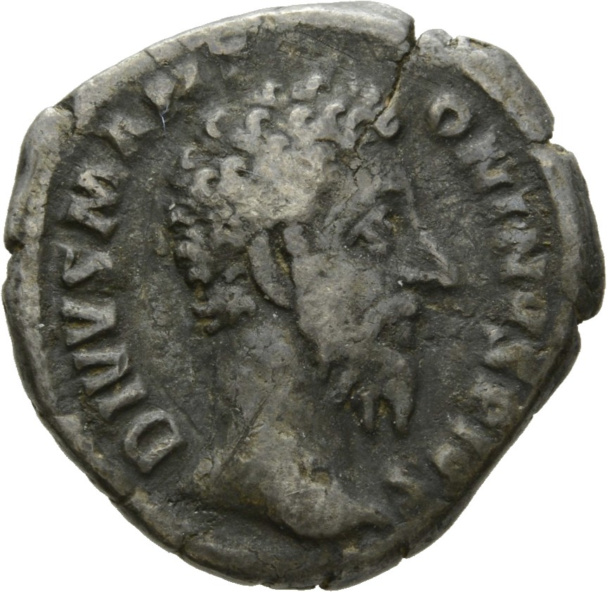 RIC III Commodus 271 Commodus obverse, Head of Divus Marcus Aurelius, bare, right
