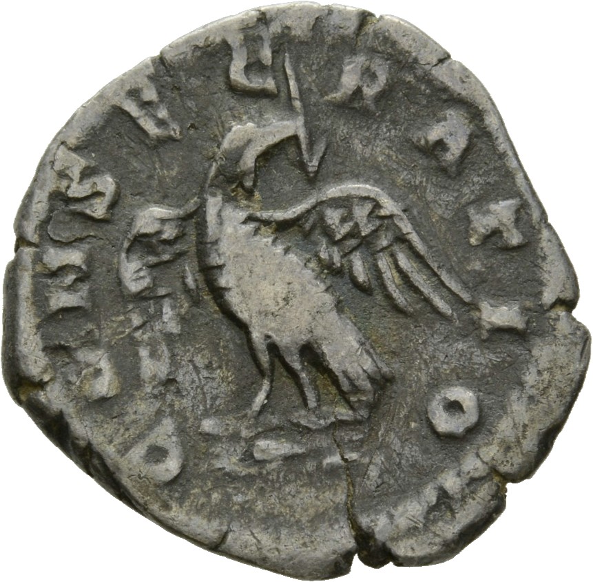 RIC III Commodus 271 Commodus reverse, Eagle, standing left on thunderbolt, head right, holding spear in beak