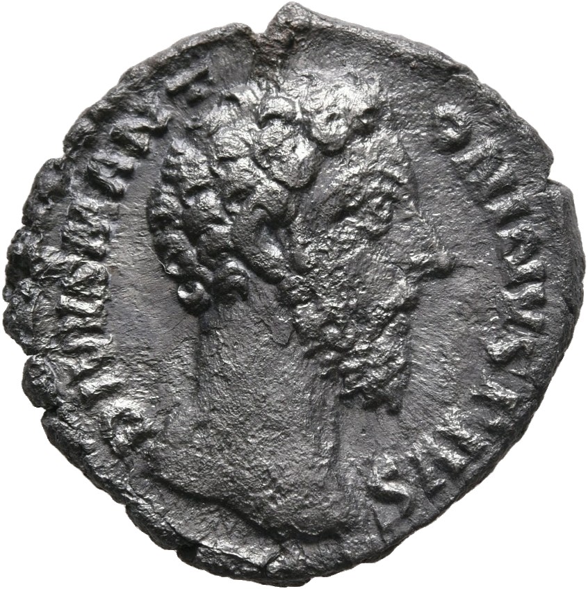 RIC III Commodus 275 (denarius) Commodus obverse, Head of Divus Marcus Aurelius, bare, right