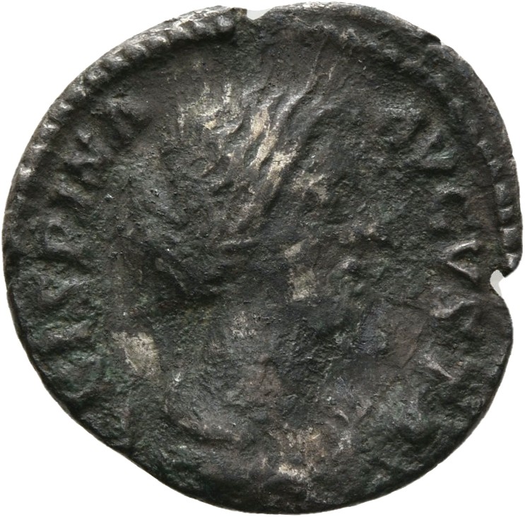 RIC III Commodus 276 Commodus obverse, Bust of Crispina, draped, hair in round coil at back, right