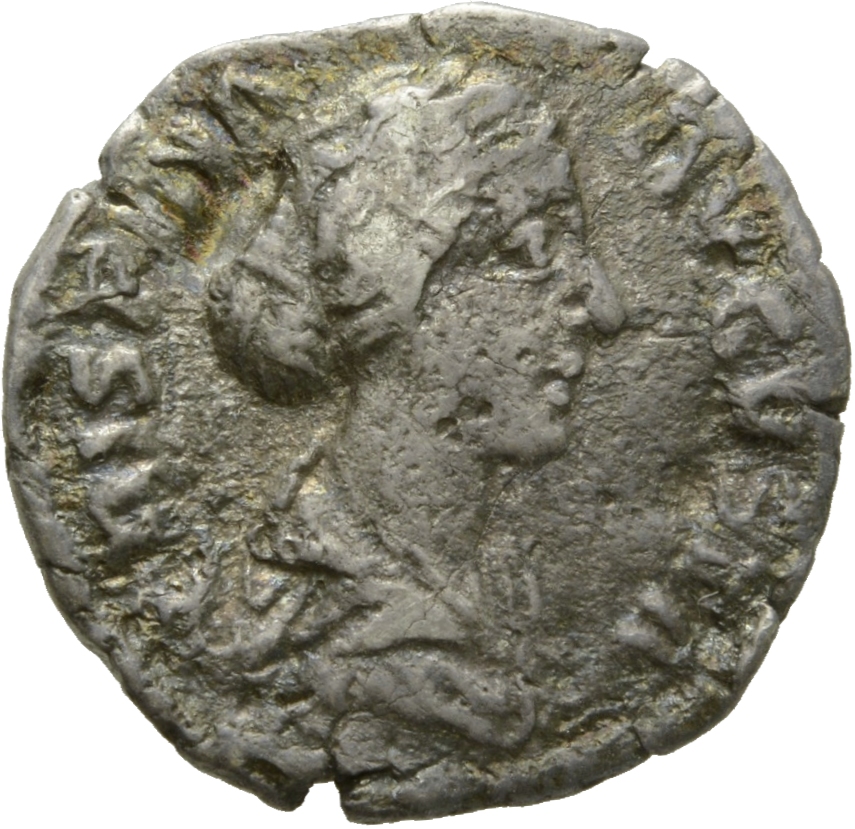 RIC III Commodus 278 Commodus obverse, Bust of Crispina, draped, hair in round coil at back, right