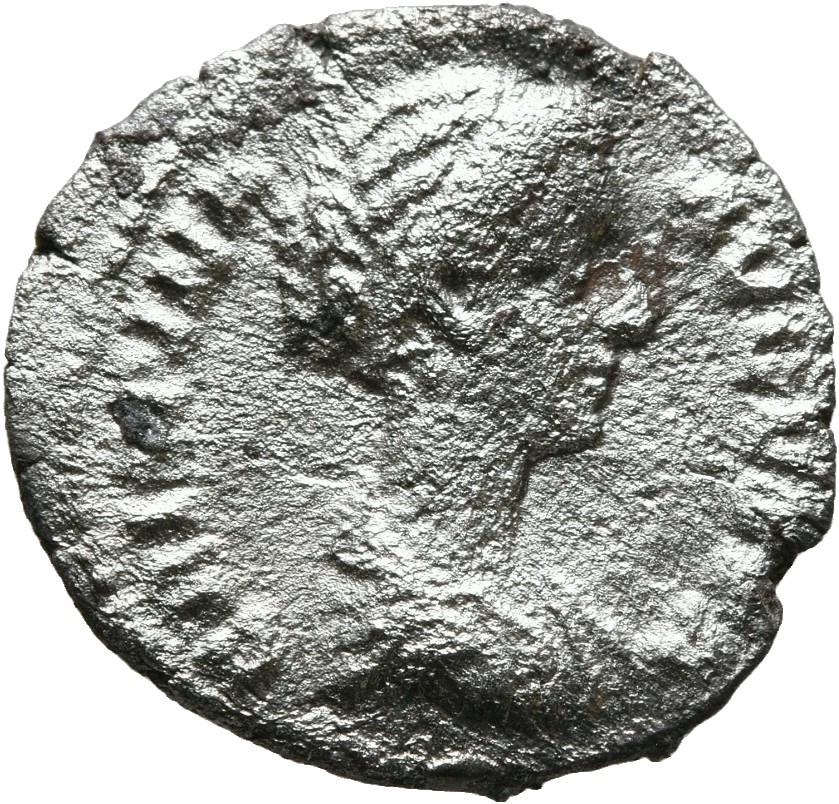 RIC III Commodus 281b Commodus obverse, Bust of Crispina, draped, hair in round coil at back, right