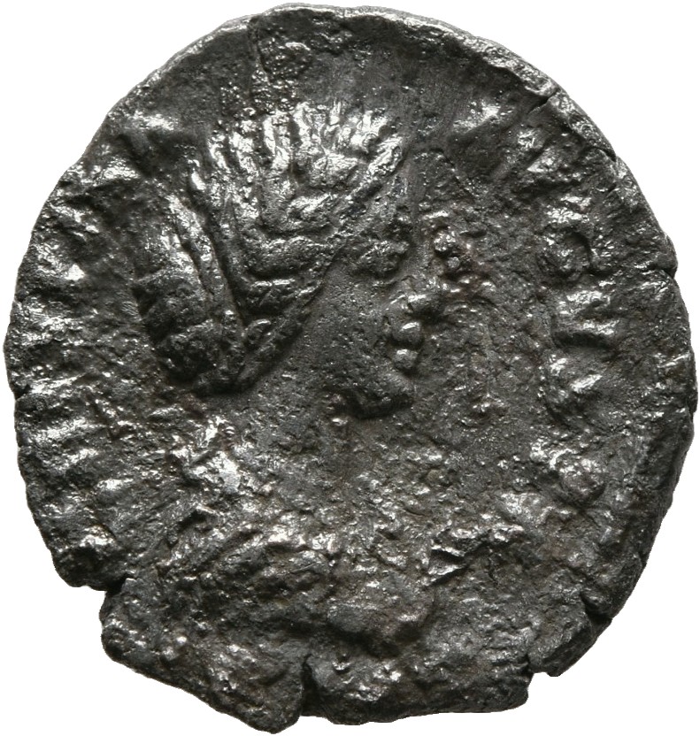 RIC III Commodus 284 Commodus obverse, Bust of Crispina, draped, hair in round coil at back, right