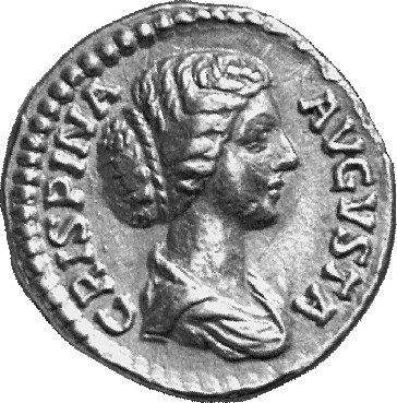 RIC III Commodus 287 Commodus obverse, Bust of Crispina, draped, hair in round coil at back, right