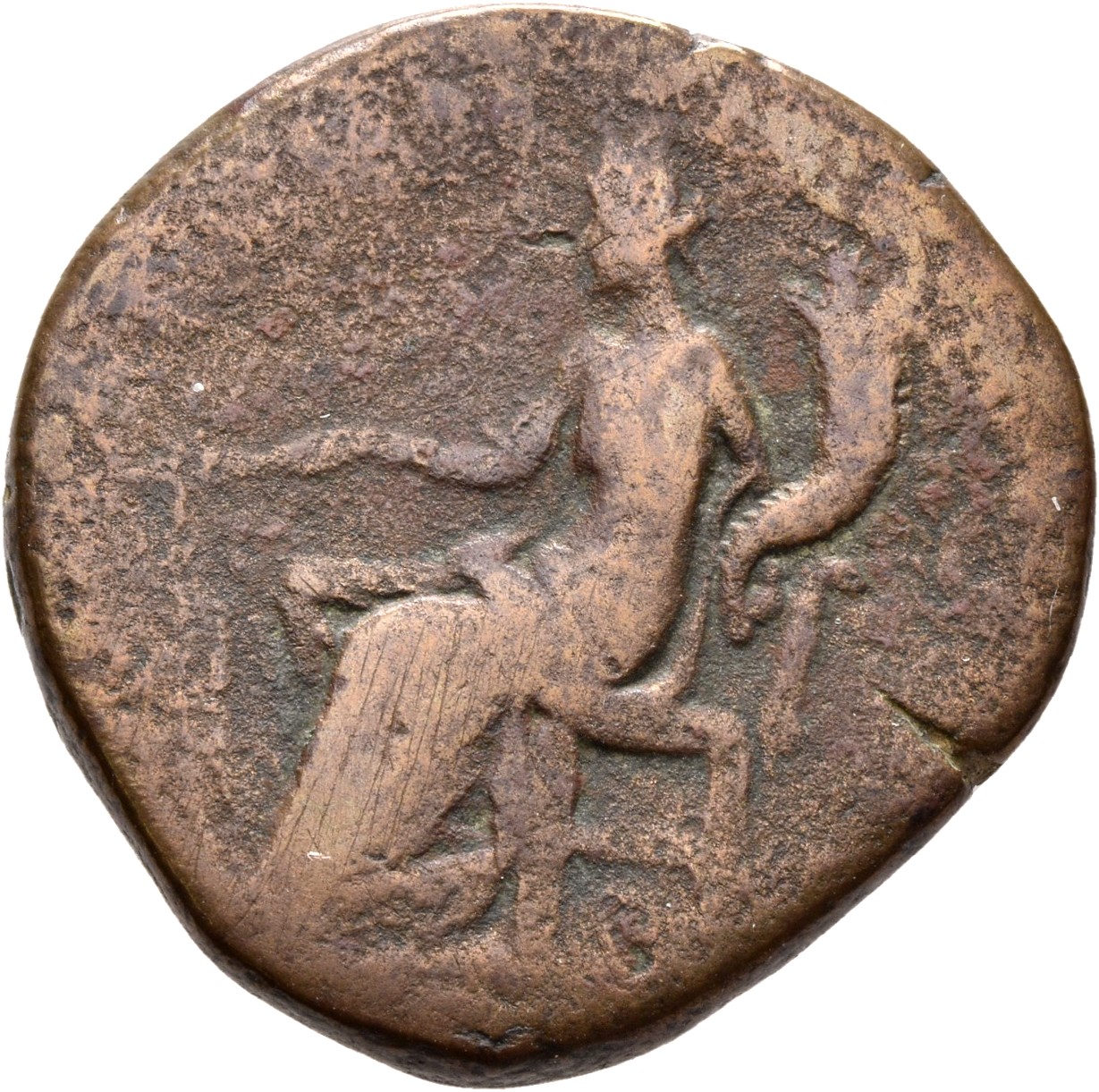 RIC III Commodus 295e Commodus reverse, Fortuna, draped, seated left on low seat, holding rudder set on globe in right han...