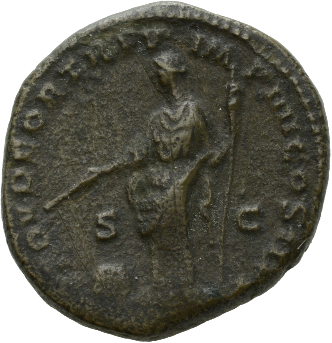 RIC III Commodus 303 Commodus reverse, Providentia, draped, standing left, holding wand in right hand over globe on ground...