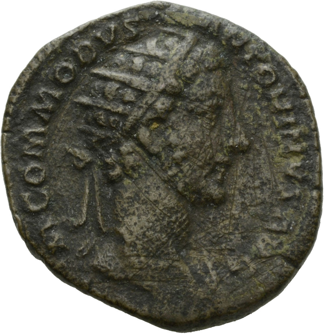 RIC III Commodus 303 Commodus obverse, Head of Commodus, radiate, right
