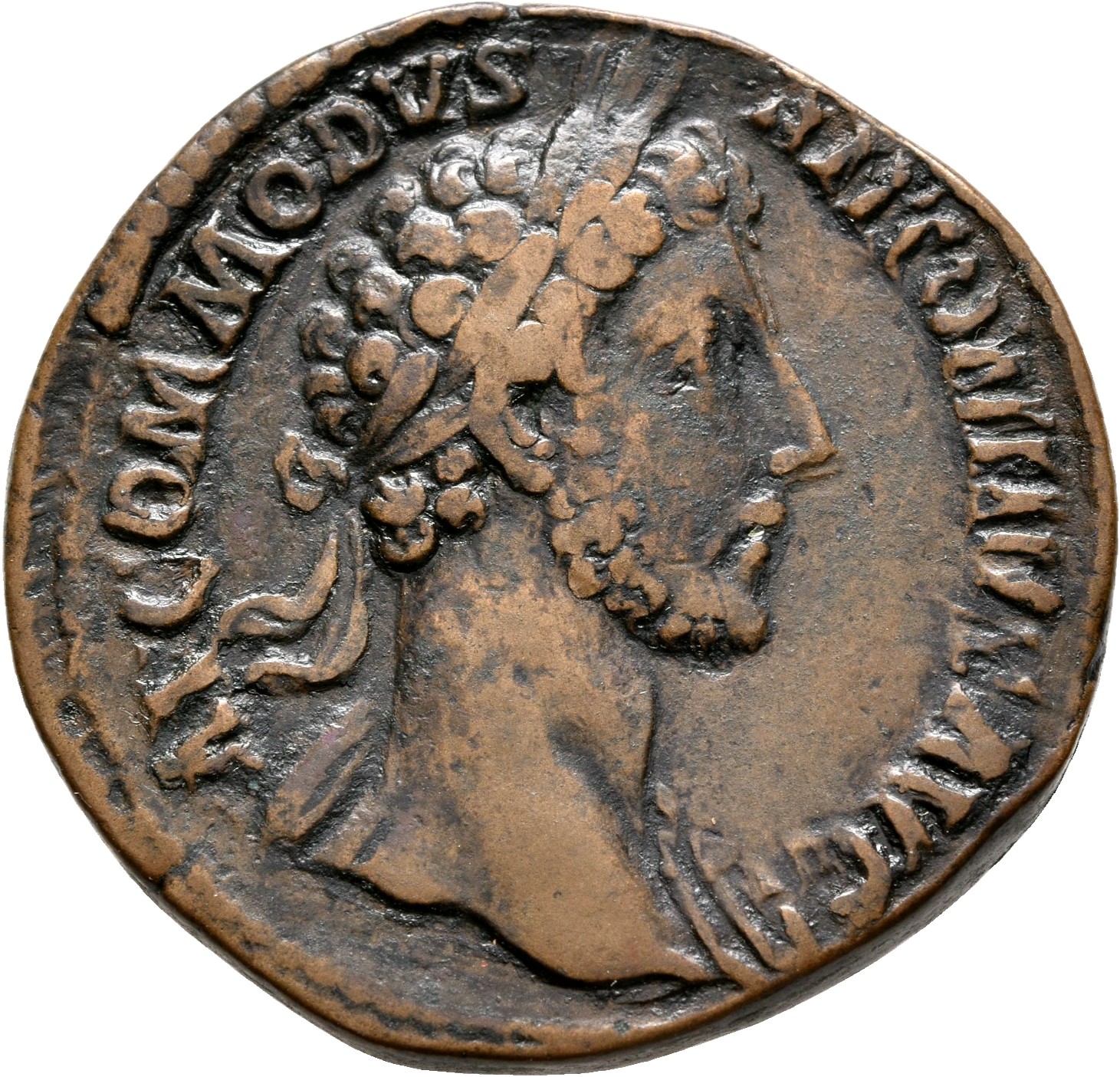 RIC III Commodus 308Cb Commodus obverse, Bust of Commodus, laureate, drapery on left shoulder, right