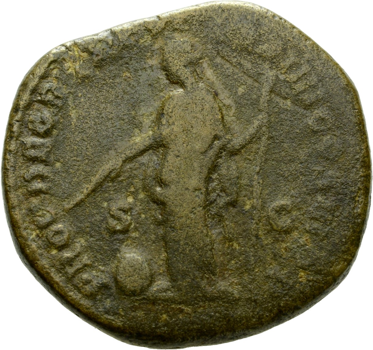 RIC III Commodus 317 Commodus reverse, Providentia, draped, standing left, holding wand in right hand over globe on ground...