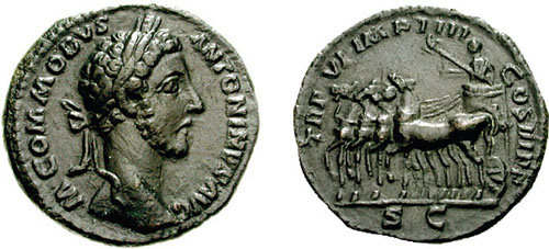 RIC III Commodus 319a Commodus obverse, Head of Commodus, laureate, right