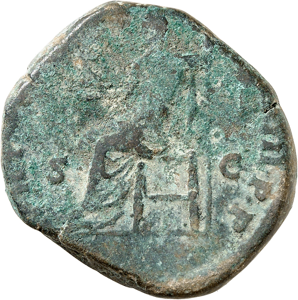 RIC III Commodus 322Aa Commodus reverse, Jupiter, half draped, seated left, holding Victory in extended right hand and sce...