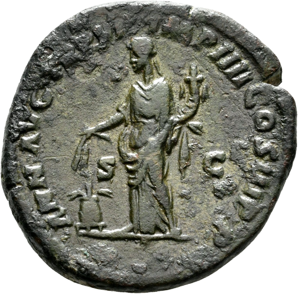 RIC III Commodus 326Ba Commodus reverse, Annona, draped, standing left, holding corn-ears in right hand and cornucopiae in...