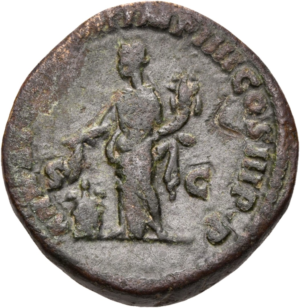 RIC III Commodus 334 Commodus reverse, Annona, draped, standing left, holding corn-ears in right hand and cornucopiae in l...
