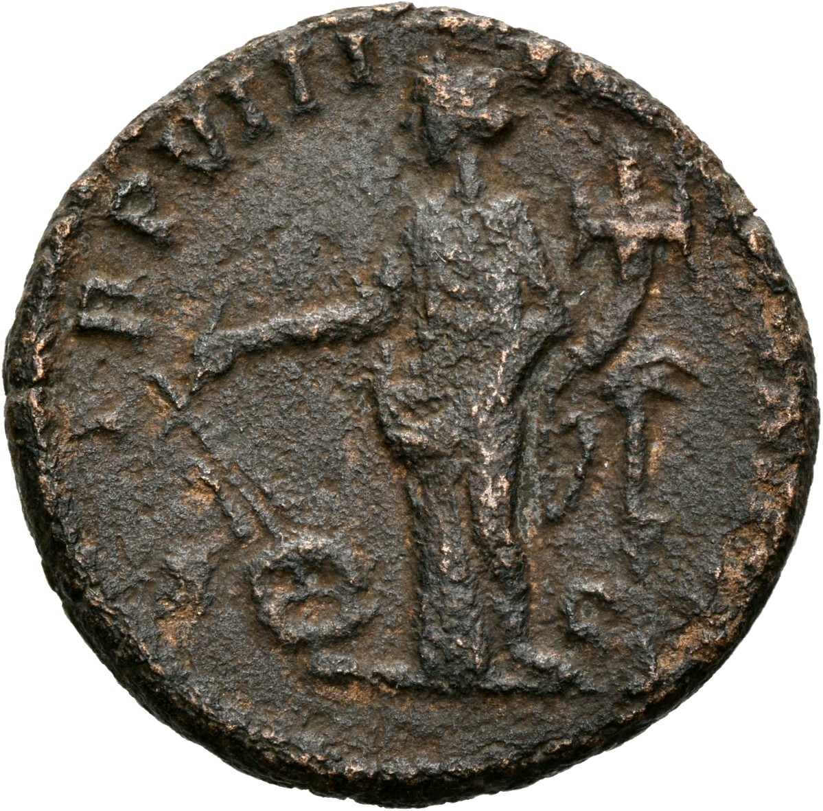 RIC III Commodus 361a Commodus reverse, Fortuna, draped, seated left on low seat, holding rudder set on globe in right han...