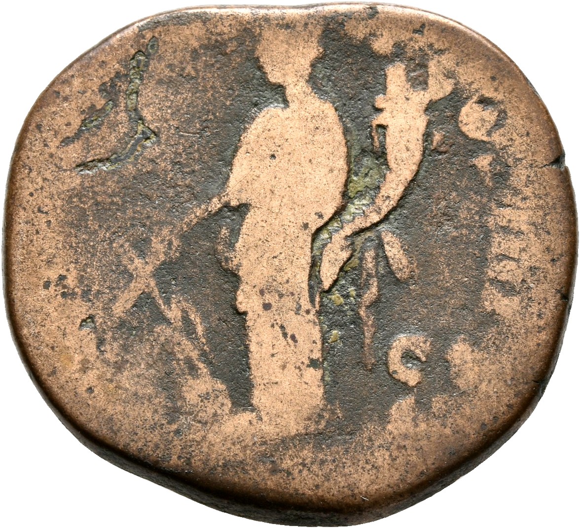 RIC III Commodus 388 Commodus reverse, Fortuna, draped, standing left, holding rudder set on globe in right hand and cornu...