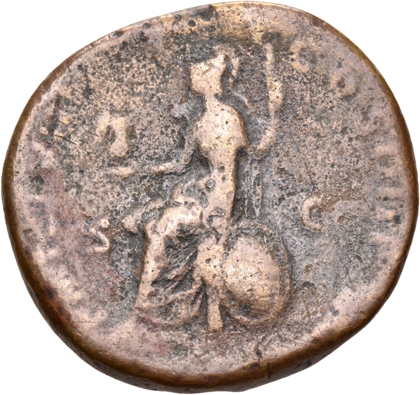 RIC III Commodus 401a Commodus reverse, Roma, helmeted, draped, seated left on shield, holding Victory in extended right h...