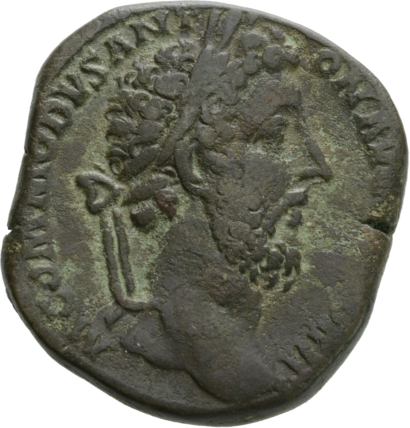RIC III Commodus 404 Commodus obverse, Head of Commodus, laureate, right