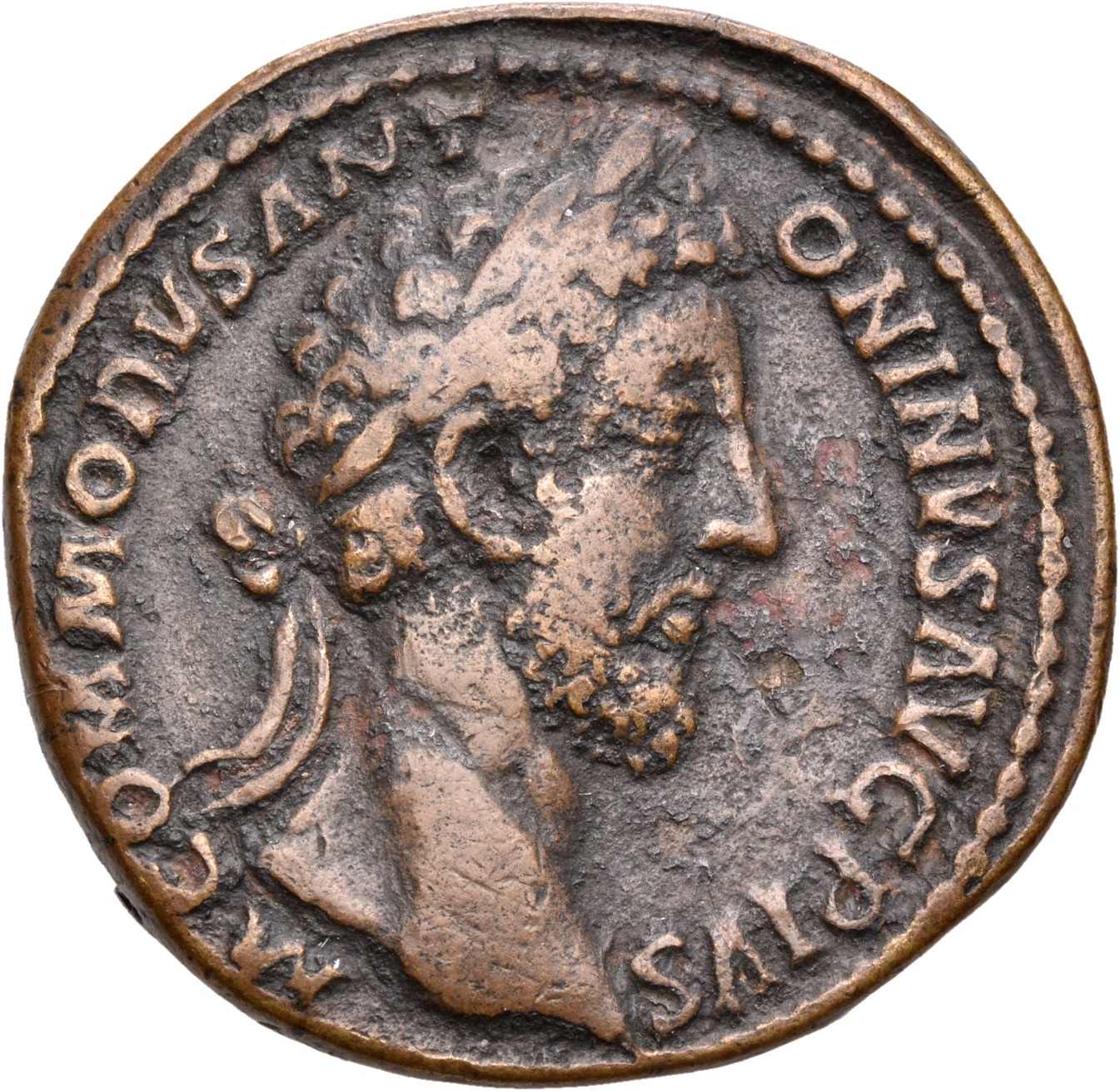 RIC III Commodus 404 Commodus obverse, Head of Commodus, laureate, right