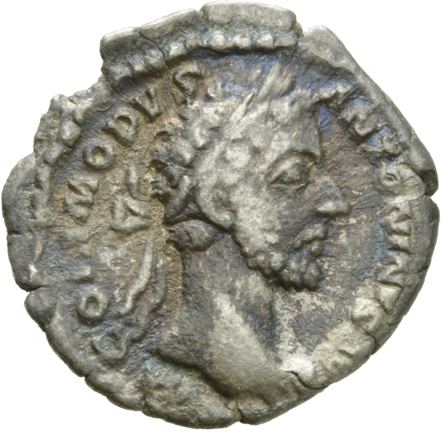 RIC III Commodus 43 Commodus obverse, Head of Commodus, laureate, right