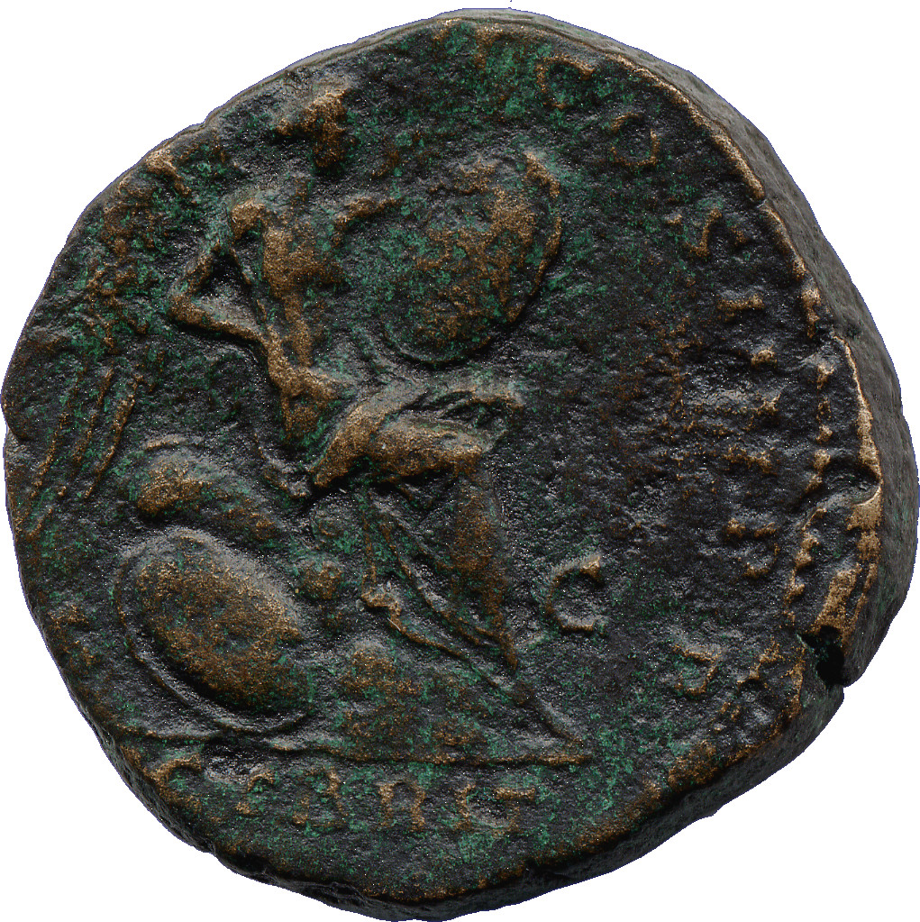 RIC III Commodus 440 Commodus reverse, Victory, winged, draped, seated right on shields, inscribing shield set on knee and...