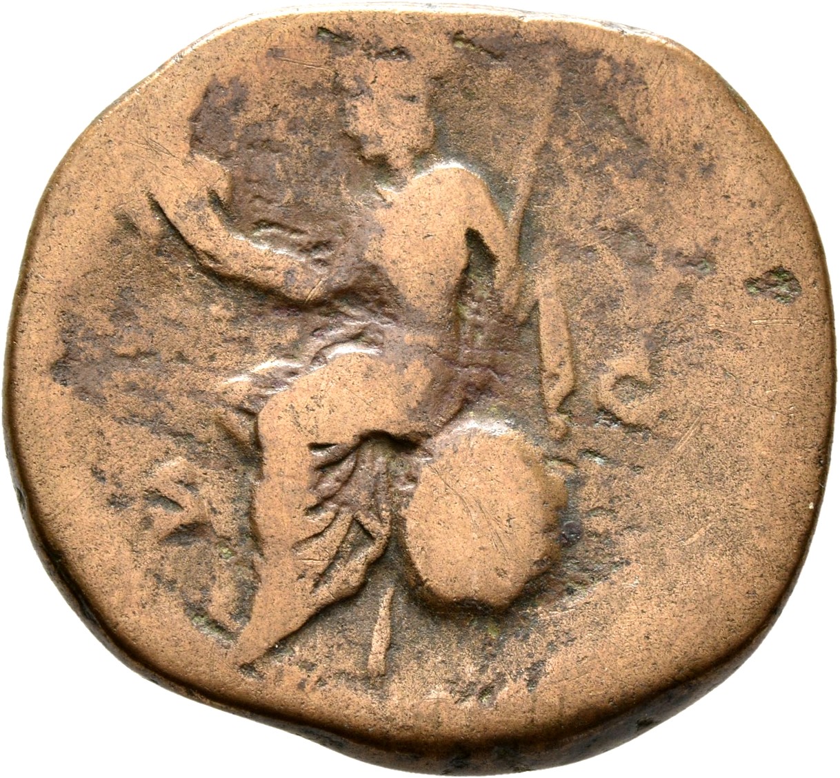 RIC III Commodus 447 Commodus reverse, Italia, towered, draped, seated left on globe holding cornucopiae in right hand and...
