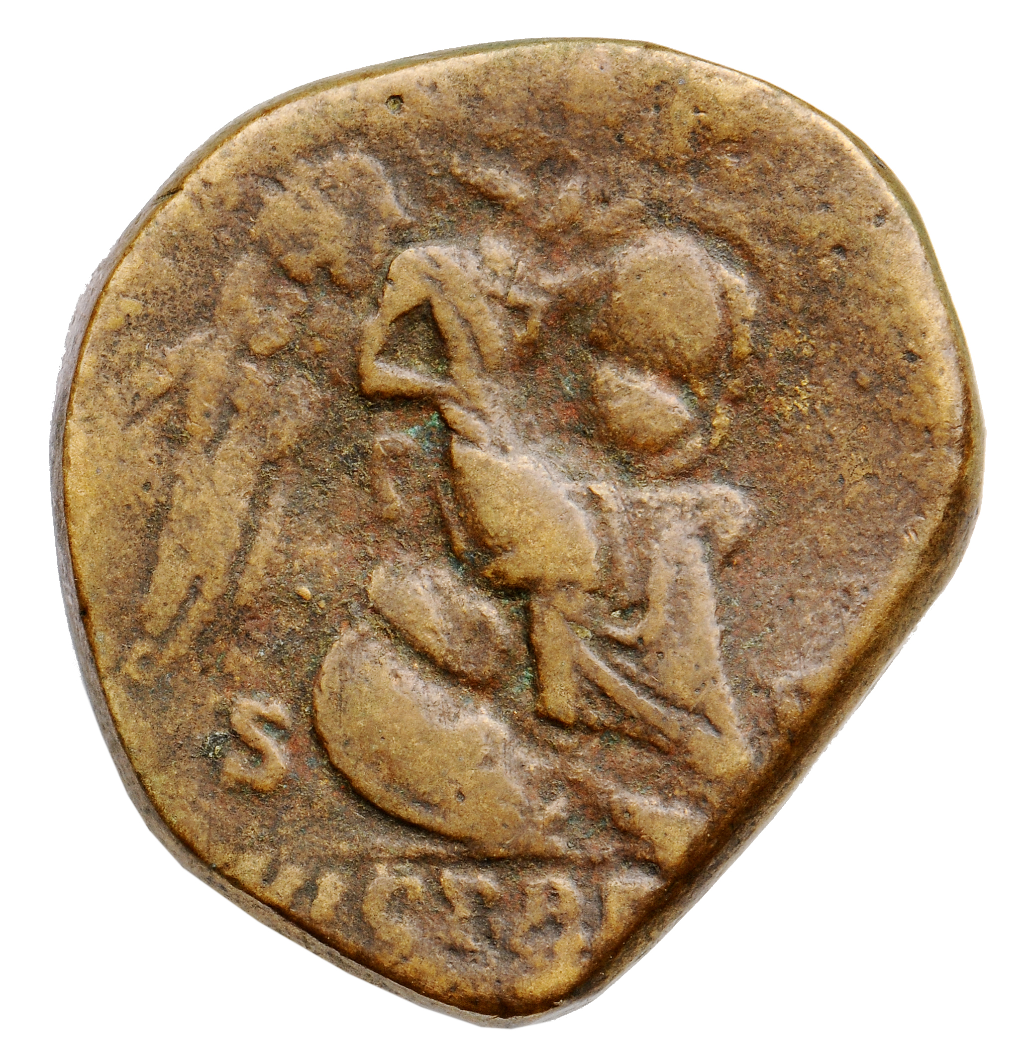 RIC III Commodus 452 Commodus reverse, Victory, winged, draped, seated right on shields, inscribing shield set on knee and...